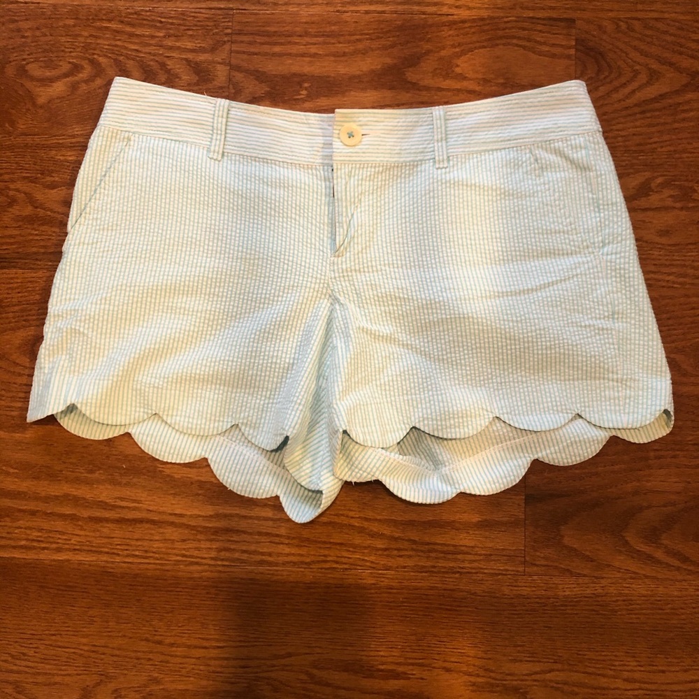 Lilly Pulitzer Blue Seersucker Scalloped Shorts